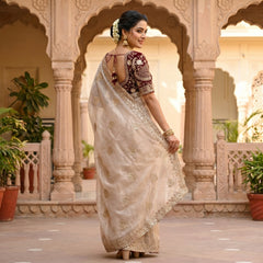 Designer Fendy Satin Embroidery Sequence Work Saree