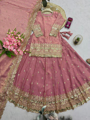 Party-wear Designer Two Tone Embroidery Sequence Work Top Dupatta With Lehenga