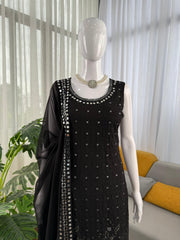 Black Charming Georgette Thread With Sequence & Real Mirror Work Dress
