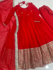 Perfect Blend Of Grace & Tradition Red Georgette Gown