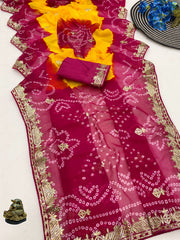 Beautiful Georgette Traditional Bandhej Peding Printed Saree