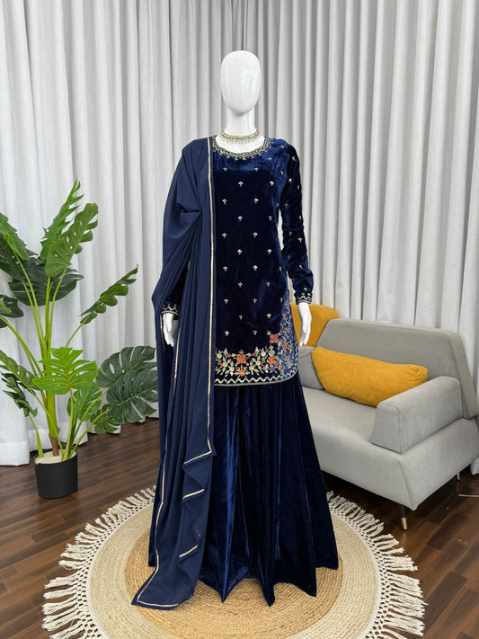 Winter Special Viscose Velvet Thread With Sequence Work Suit