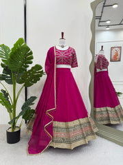 Party-wear Pink Georgette Thread With Sequence Work Lehenga Choli