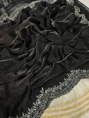 Beautiful Fandy Chiffon Two Tone Blooming & With Zarkhan Work Saree