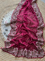 Beautiful Multi Sequence Embroidery With Work Saree
