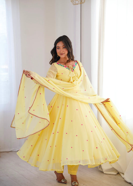 Sunshine Yellow Georgette Designer Anarkali Set