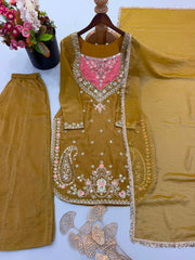 Party-wear Moss Embroidery Sequence Work Suit