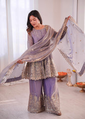 Party-wear Heavy Two Tone Fendy Satin Silk Sharara