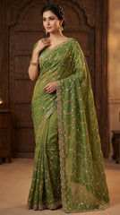Beautiful Moss Silk Sequence Embroidery Work Saree