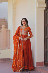 Beautiful Festival Special Fendy Silk With Zari & Sequence Embroidery Work Gown