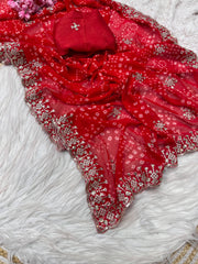 Beautiful Soft Georgette Bandhej Sequence & Thread Work Saree