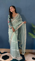 Perfect Party-wear Net With Embroidery Designer Work Saree