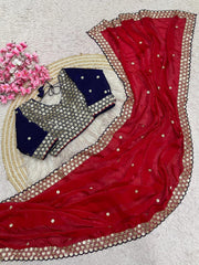 Party-wear Fendy Satin Silk Sequence With Coding Embroidery Work Saree