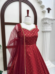 Festive Special Chanderi Jacquard Butti Designer Anarkali Gown
