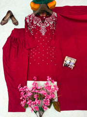 Party-wear French Crape Beads & Sequence Embroidery Work Salwar Suit