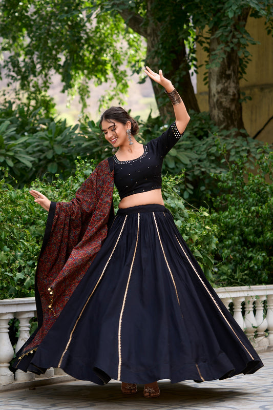 Navratri Nights Pure Cotton Plain With Gotta Patti Lehenga Choli