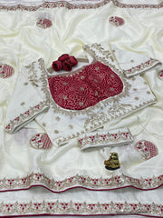 Beautiful Chinon Silk Embroidery Sequence Work Saree With Stitched Blouse