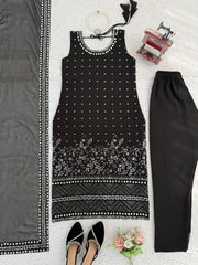 Black Charming Georgette Thread With Sequence & Real Mirror Work Dress