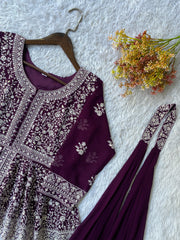 Wedding Special Georgette Embroidery & Sequence Work Top With Palazzo