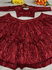 Elegance Red Colour Net Embroidery Sequence Work Lehenga Choli