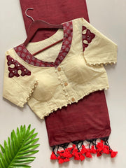 Beautiful Pure Khadi Cotton With Apllic Work Saree