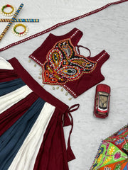 Navratri Special Rayon Cotton Gamathi Work & Real Mirror Work Lehenga With Stitched blouse
