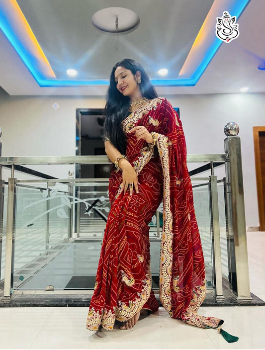 Beautiful C-Pallu With Georgette Bandhej Saree