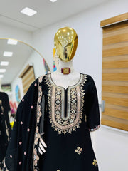 Party-wear Chinon Silk Sequence Embroidery Work Sharara