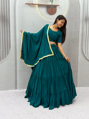 Navratri Special Rayon Cotton Real Handmade Mirror Work Lehenga With Stitched Blouse