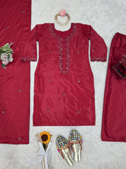 Beautiful Festive Special Chinon Silk Thread With Sequence Work Suit