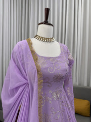 Ethnic Style Lavender Colour Georgette Foil Work Gown