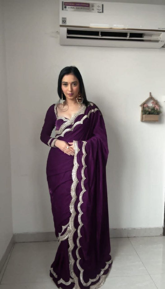 Beautiful Velvet Ready To Wear Saree