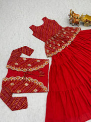 Beautiful Pure Bandhej Embroidery Thread Work Lehenga With Top & Koti
