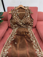 Beautiful Brown Burberry Silk Thread With Sequence Work Saree