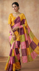 Beautiful Soft Space Silk Multi Prints With Beads Work Saree