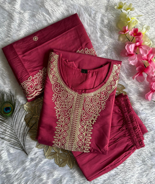 Beautiful Roman Silk Embroidery With Sequence Work Dress