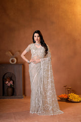 Party-wear Charming Beads Sequence & Pearl Embroidery Work Saree