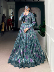 Beautiful Tasar Silk Printed Lehenga Choli With Koti