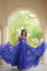 Navratri Special Georgette Laheriya Printed With Kutchi Patchwork Gown