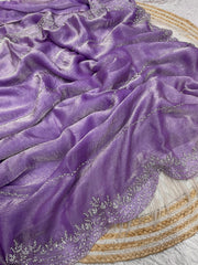 Beautiful Fandy Chiffon Two Tone Blooming & With Zarkhan Work Saree