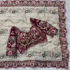 FestRangoli Silk Sequence Dori Embroidery & Real Mirror Saree With Stitched Blouse