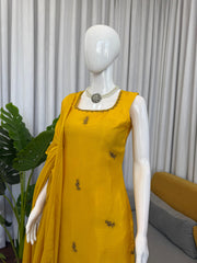 Haldi Special Chinon Silk Thread Work Suit