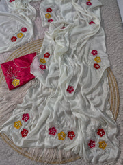Beautiful Soft Shine Chinon Slik Work Saree