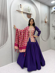 Festival Special Chinon Silk Embroidery Coding Sequence & Thread Work Lehenga With Kurti