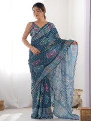 Beautiful Georgette Printed With Mirror Work Saree