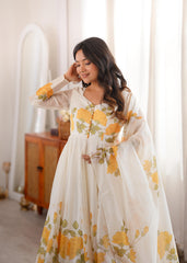 Beautiful Soft Organza Silk With Floral Printed Anarkali Gown