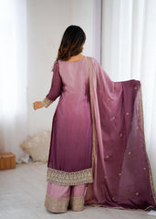 Party-wear Shaded Chinon Silk Coding Sequence & Thread Work Suit
