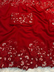 Elegant Georgette Embroidery Work Saree