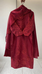 Party-wear Glass Roman Silk Sequence Embroidery With Cutwork Designer Suit