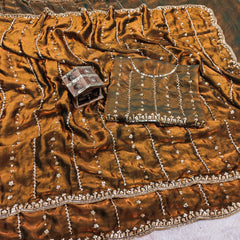 Party-wear Fendy Silk Beads With Cutwork Saree